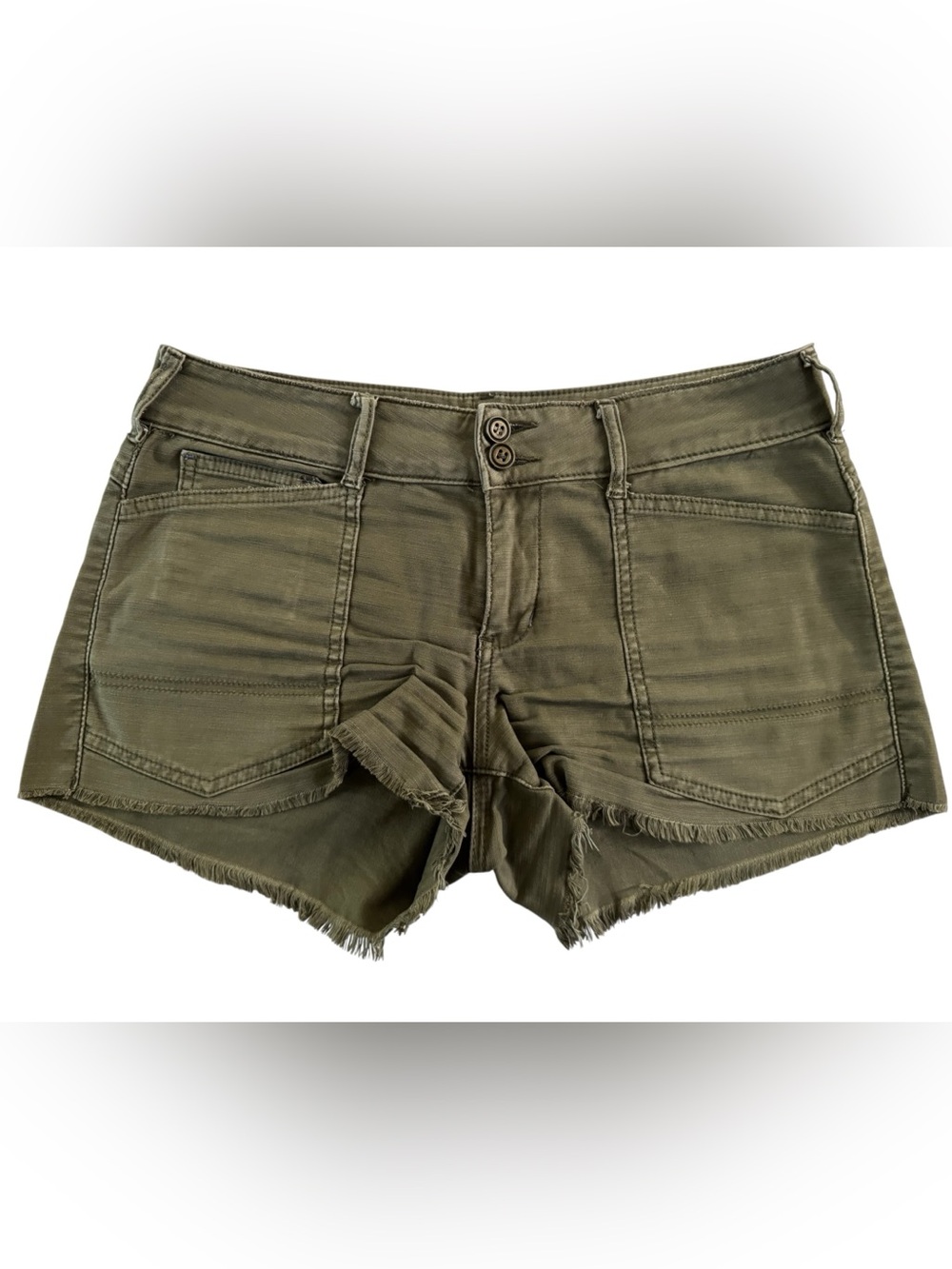 Anthropologie Pilcro The Wanderer Low-Rise Shorts Green raw hem size 27 #NW231